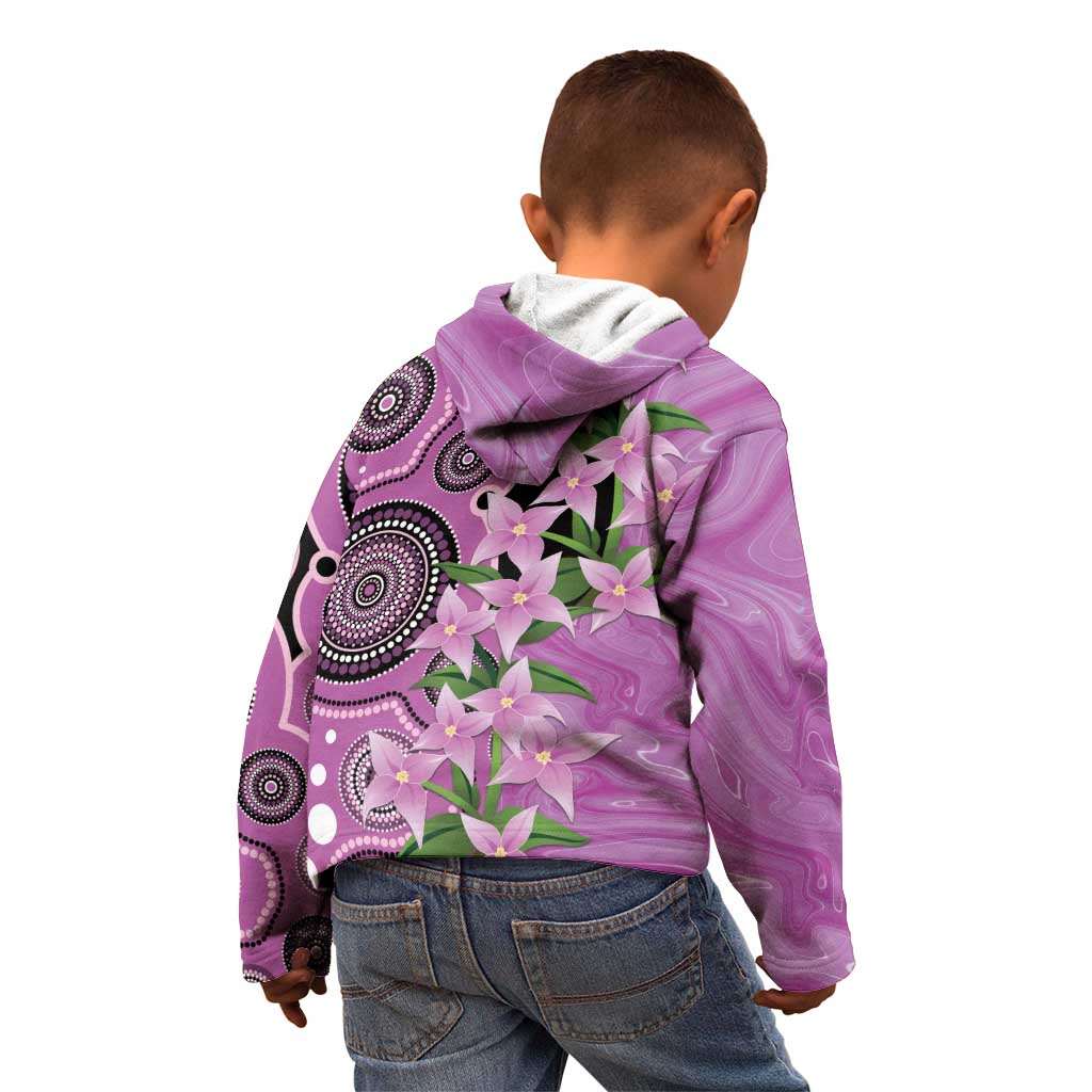 Australia Boronia Kid Hoodie Aussie Native Flowers Indigenous Art - Aussie Hoodie