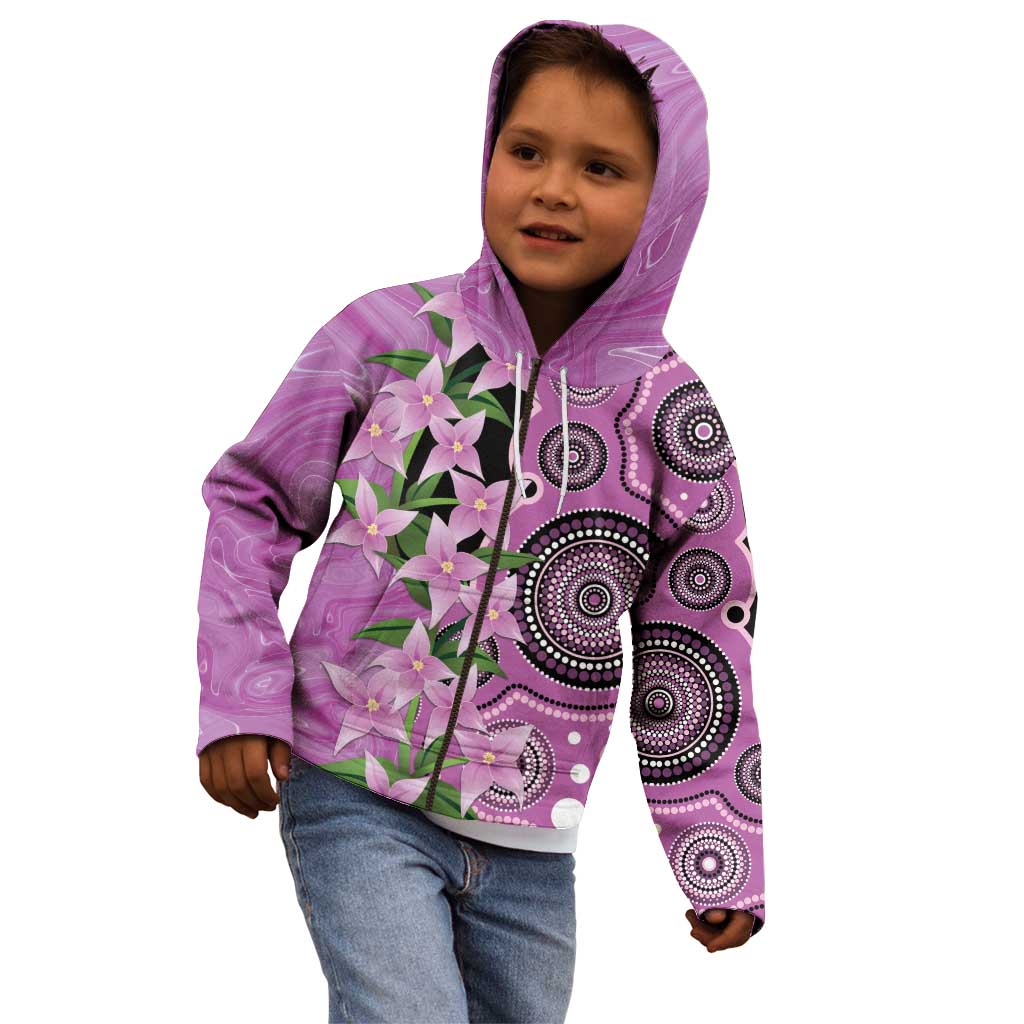 Australia Boronia Kid Hoodie Aussie Native Flowers Indigenous Art - Aussie Hoodie