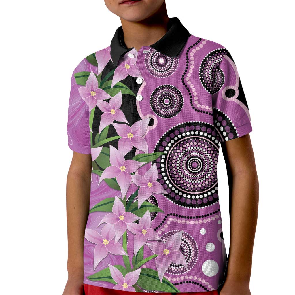Australia Boronia Kid Polo Shirt Aussie Native Flowers Indigenous Art - Aussie Hoodie