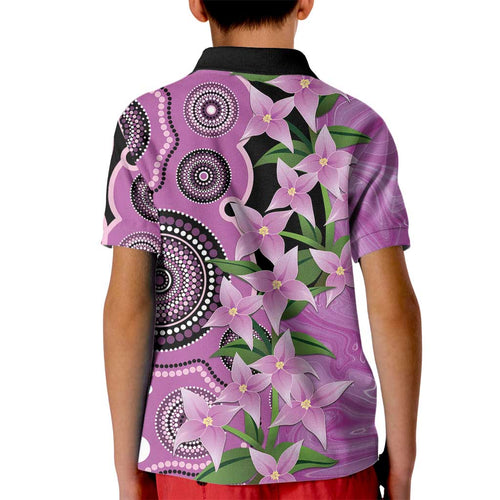 Australia Boronia Kid Polo Shirt Aussie Native Flowers Indigenous Art - Aussie Hoodie