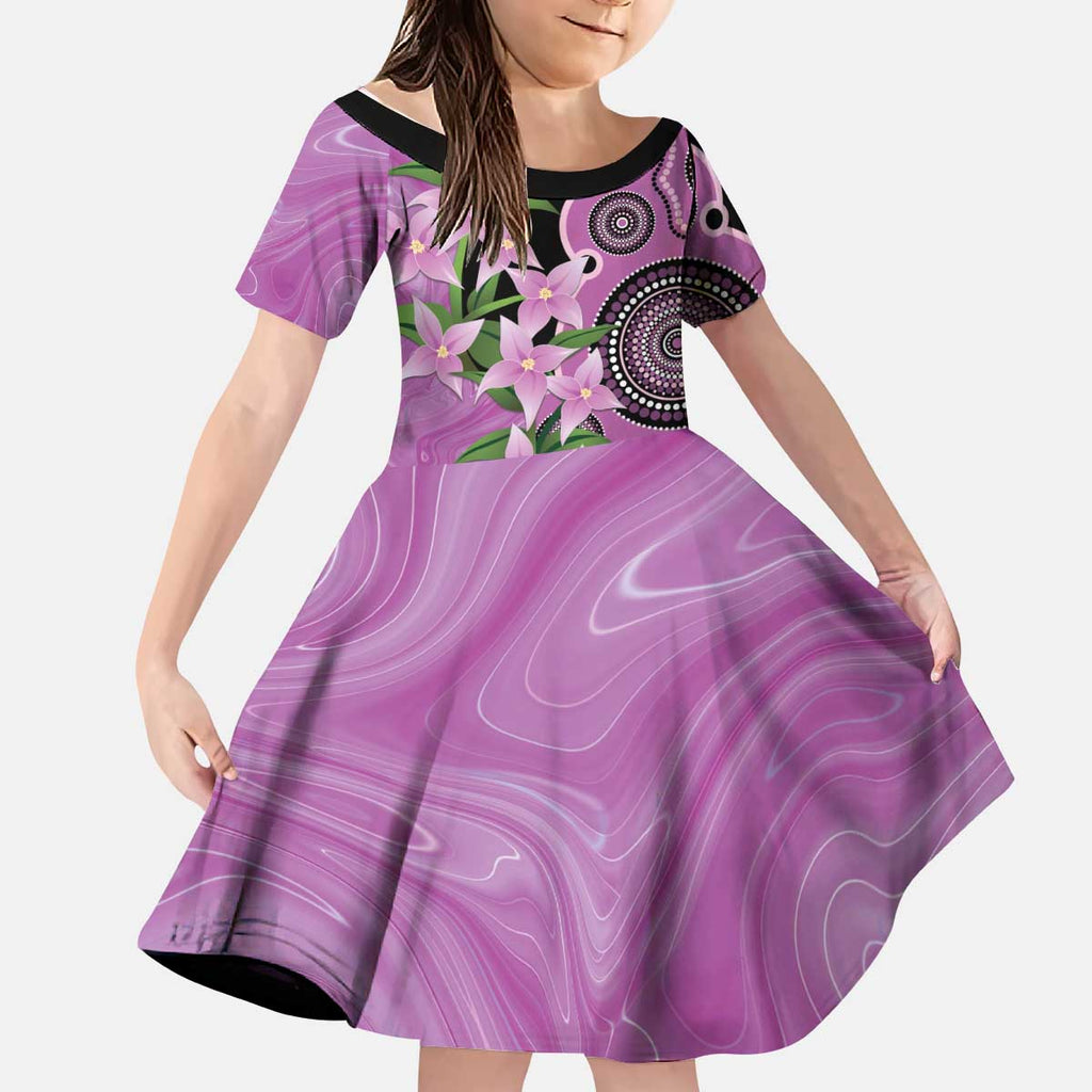 Australia Boronia Kid Short Sleeve Dress Aussie Native Flowers Indigenous Art - Aussie Hoodie