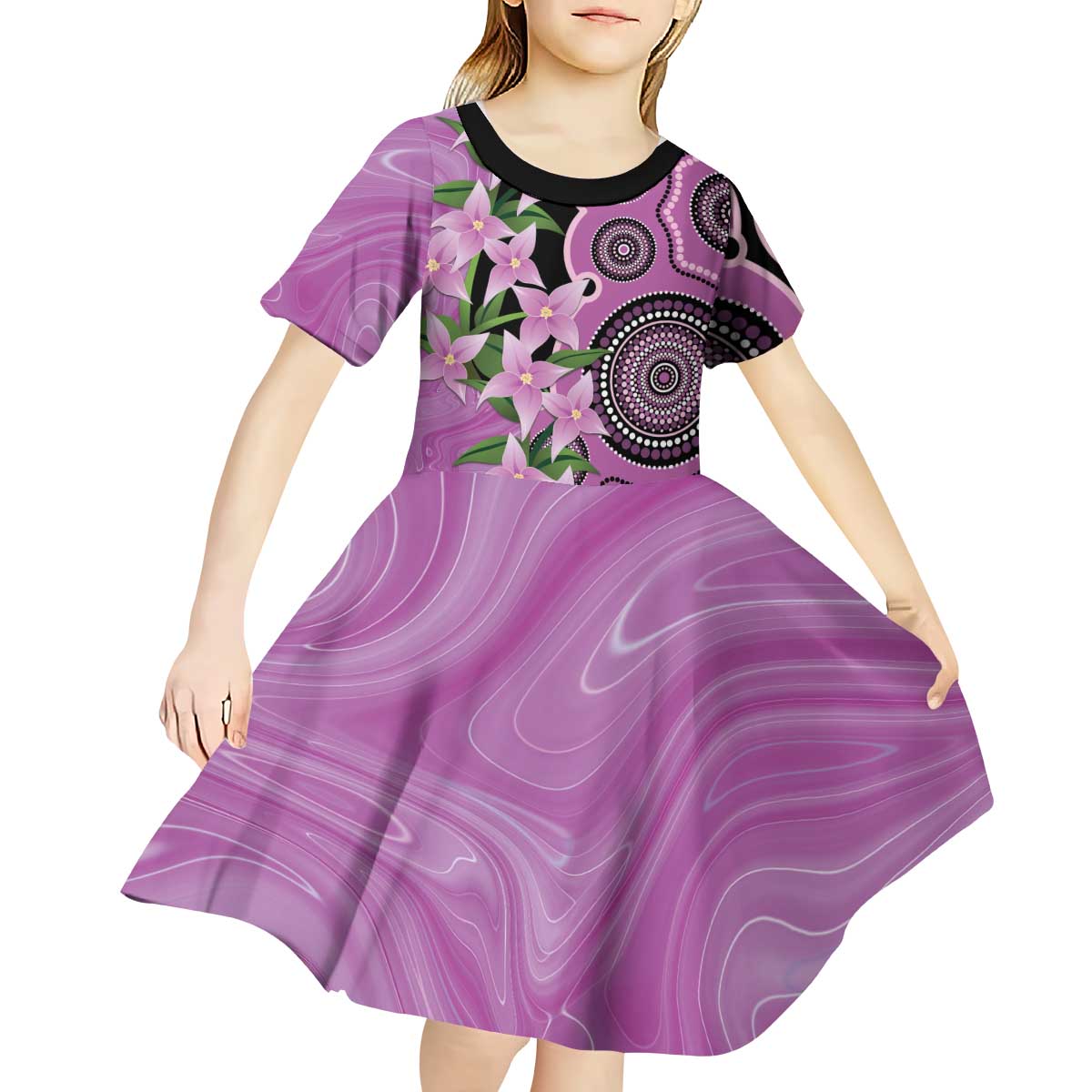Australia Boronia Kid Short Sleeve Dress Aussie Native Flowers Indigenous Art - Aussie Hoodie