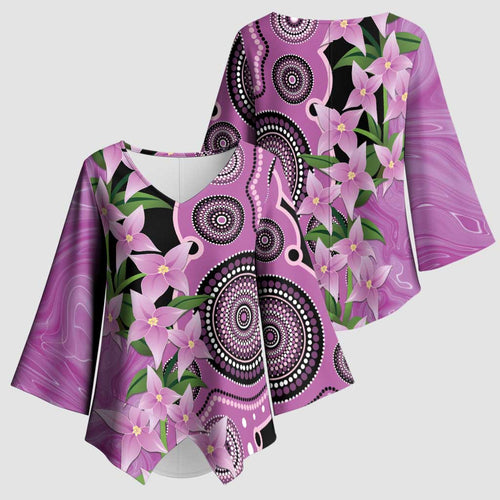 Australia Boronia Kimono Sleeve Blouse Aussie Native Flowers Indigenous Art - Aussie Hoodie