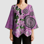 Australia Boronia Kimono Sleeve Blouse Aussie Native Flowers Indigenous Art - Aussie Hoodie