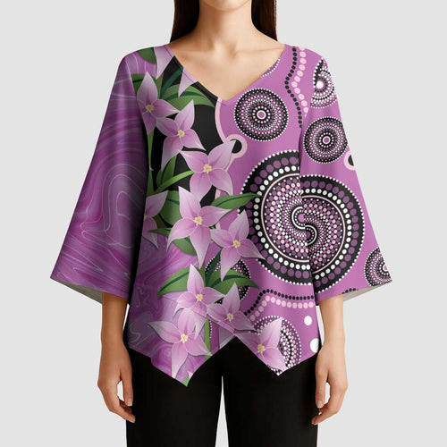 Australia Boronia Kimono Sleeve Blouse Aussie Native Flowers Indigenous Art - Aussie Hoodie