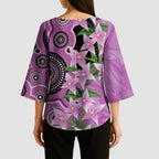 Australia Boronia Kimono Sleeve Blouse Aussie Native Flowers Indigenous Art - Aussie Hoodie