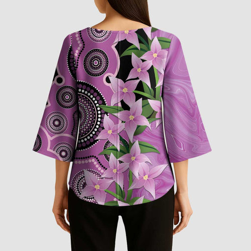 Australia Boronia Kimono Sleeve Blouse Aussie Native Flowers Indigenous Art - Aussie Hoodie