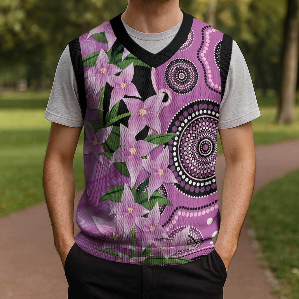 Australia Boronia Christmas Knitted V-Neck Vest Aussie Native Flowers Indigenous Art - Aussie Hoodie