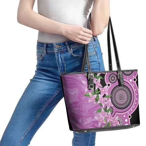 Australia Boronia Leather Tote Bag Aussie Native Flowers Indigenous Art - Aussie Hoodie