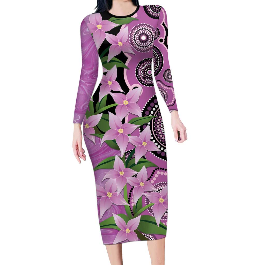 Australia Boronia Long Sleeve Bodycon Dress Aussie Native Flowers Indigenous Art - Aussie Hoodie
