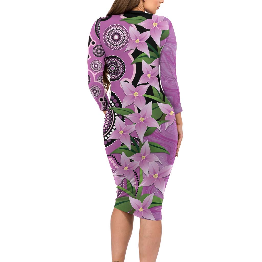 Australia Boronia Long Sleeve Bodycon Dress Aussie Native Flowers Indigenous Art - Aussie Hoodie