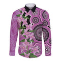 Australia Boronia Long Sleeve Button Shirt Aussie Native Flowers Indigenous Art - Aussie Hoodie