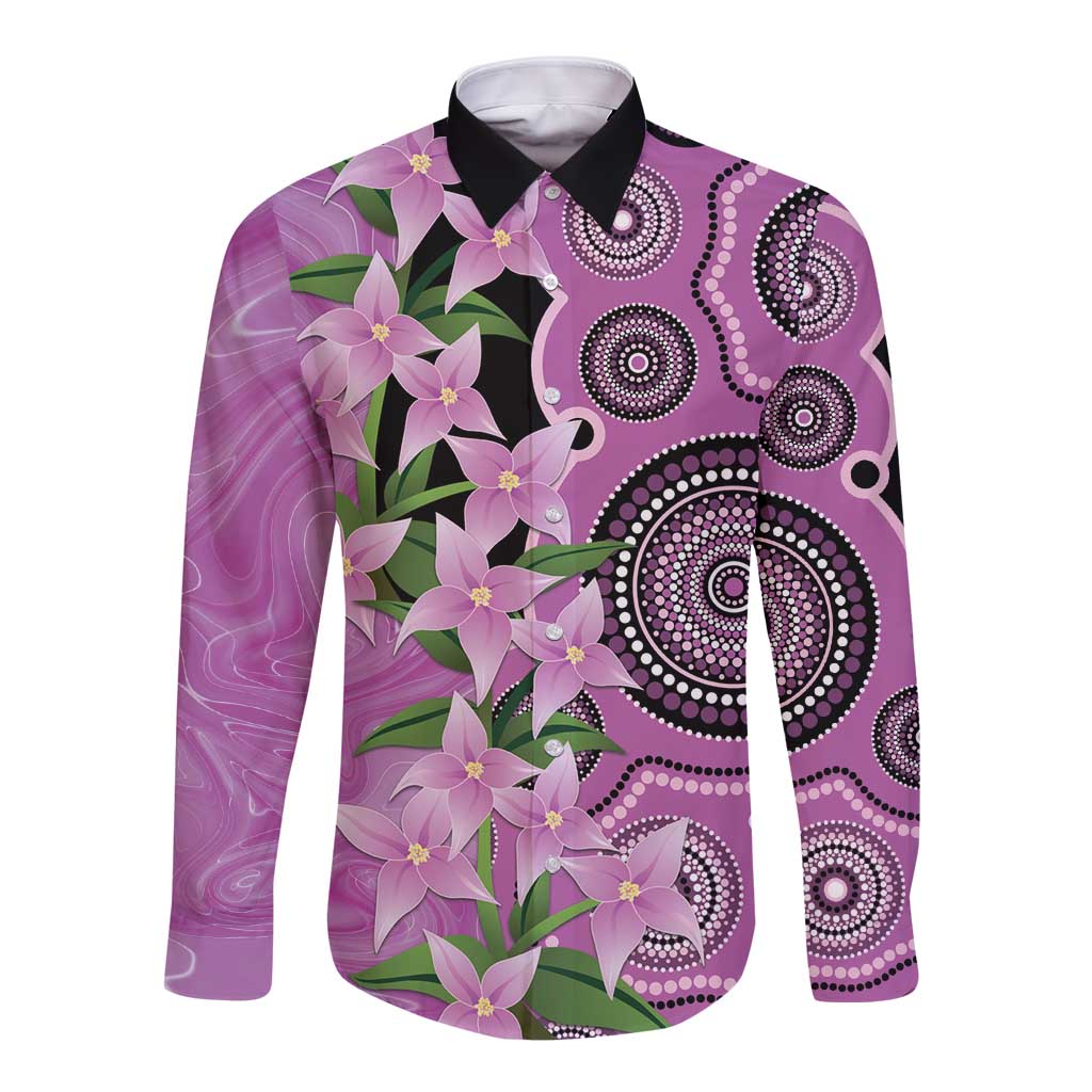 Australia Boronia Long Sleeve Button Shirt Aussie Native Flowers Indigenous Art - Aussie Hoodie