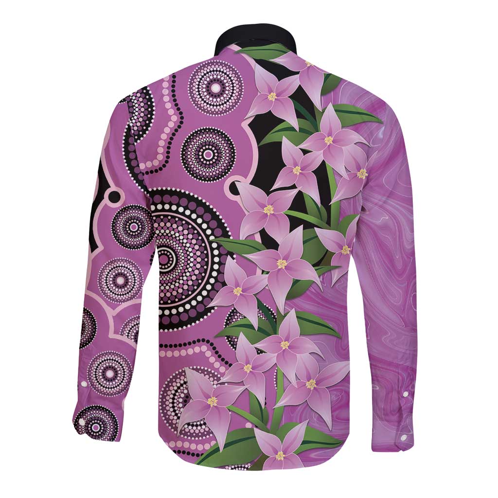 Australia Boronia Long Sleeve Button Shirt Aussie Native Flowers Indigenous Art - Aussie Hoodie