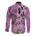 Australia Boronia Long Sleeve Button Shirt Aussie Native Flowers Indigenous Art - Aussie Hoodie