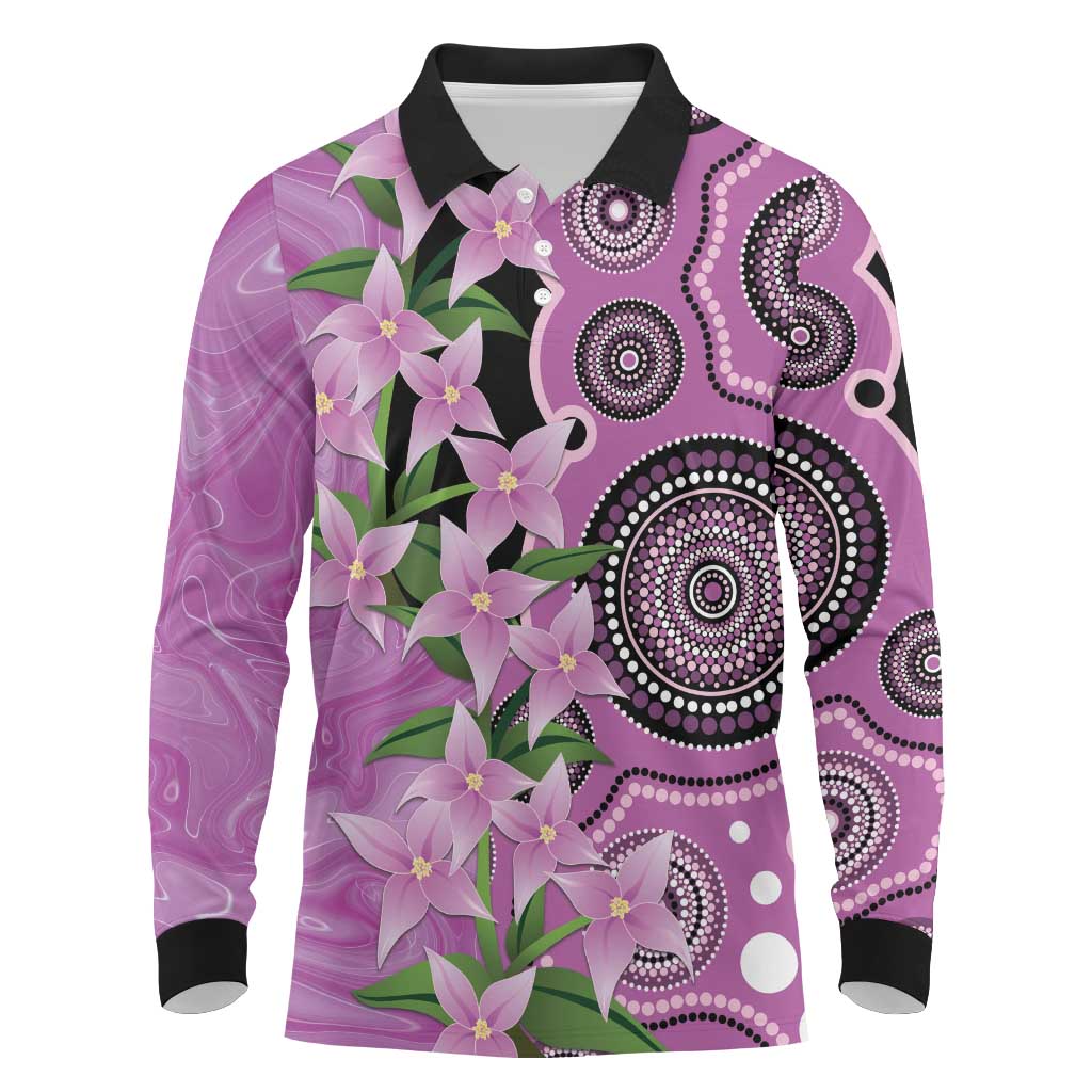 Australia Boronia Long Sleeve Polo Shirt Aussie Native Flowers Indigenous Art - Aussie Hoodie