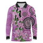 Australia Boronia Long Sleeve Polo Shirt Aussie Native Flowers Indigenous Art - Aussie Hoodie