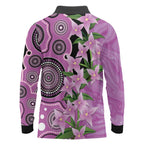 Australia Boronia Long Sleeve Polo Shirt Aussie Native Flowers Indigenous Art - Aussie Hoodie