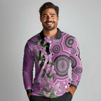 Australia Boronia Long Sleeve Polo Shirt Aussie Native Flowers Indigenous Art - Aussie Hoodie