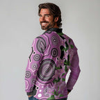 Australia Boronia Long Sleeve Polo Shirt Aussie Native Flowers Indigenous Art - Aussie Hoodie