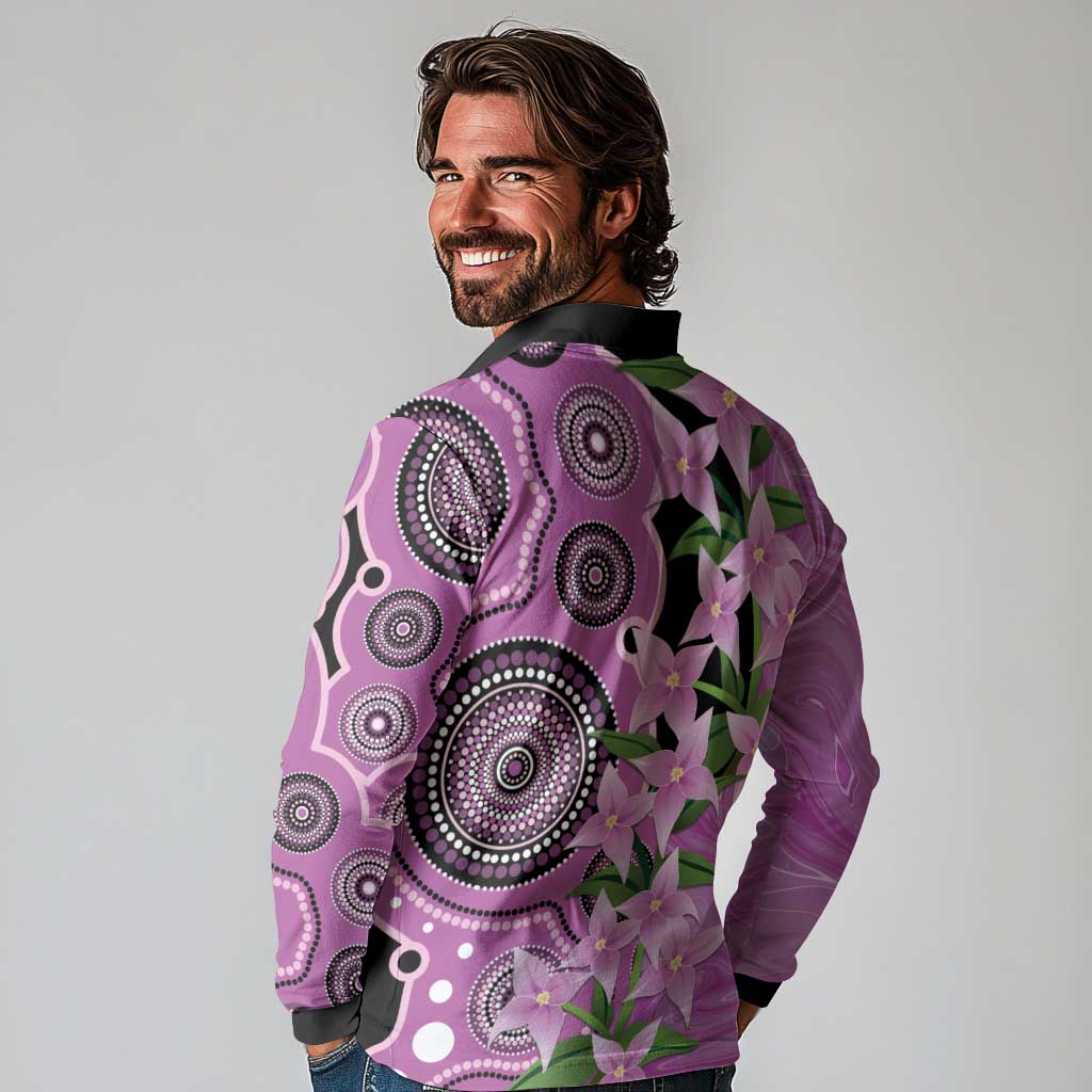 Australia Boronia Long Sleeve Polo Shirt Aussie Native Flowers Indigenous Art - Aussie Hoodie