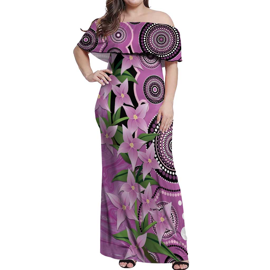 Australia Boronia Off Shoulder Maxi Dress Aussie Native Flowers Indigenous Art - Aussie Hoodie