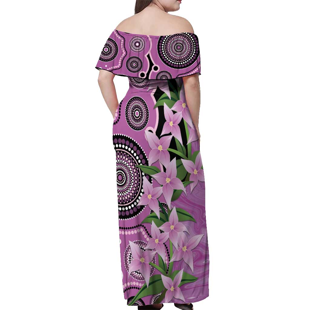 Australia Boronia Off Shoulder Maxi Dress Aussie Native Flowers Indigenous Art - Aussie Hoodie