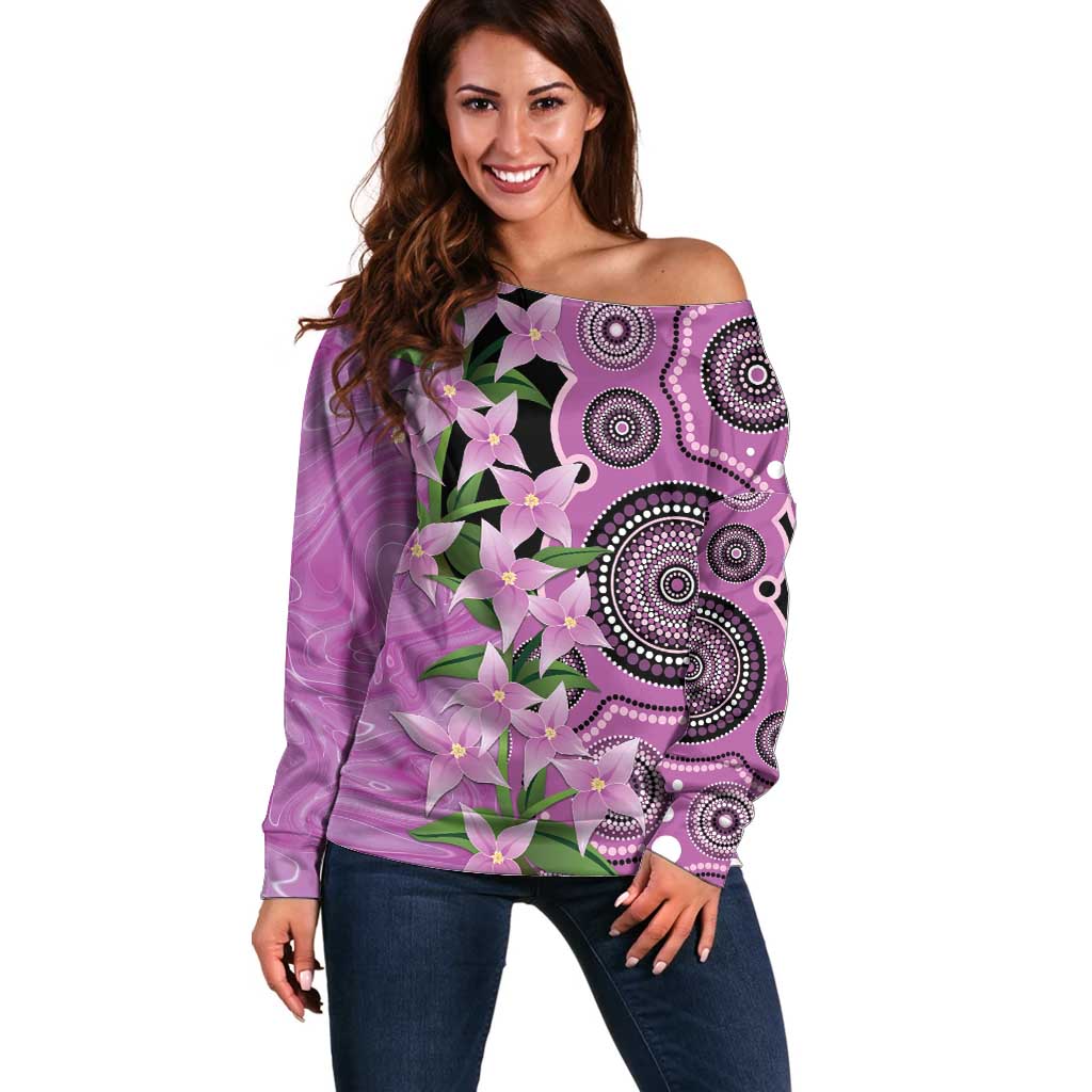 Australia Boronia Off Shoulder Sweater Aussie Native Flowers Indigenous Art - Aussie Hoodie