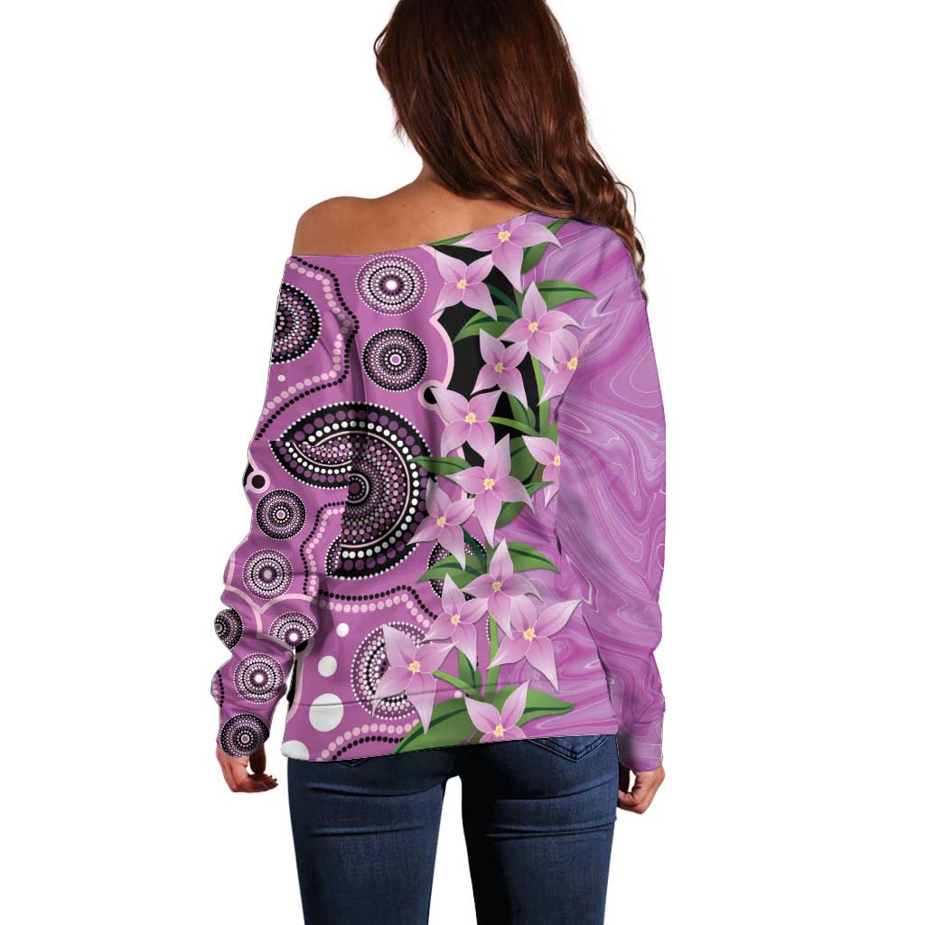 Australia Boronia Off Shoulder Sweater Aussie Native Flowers Indigenous Art - Aussie Hoodie