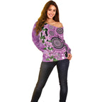 Australia Boronia Off Shoulder Sweater Aussie Native Flowers Indigenous Art - Aussie Hoodie
