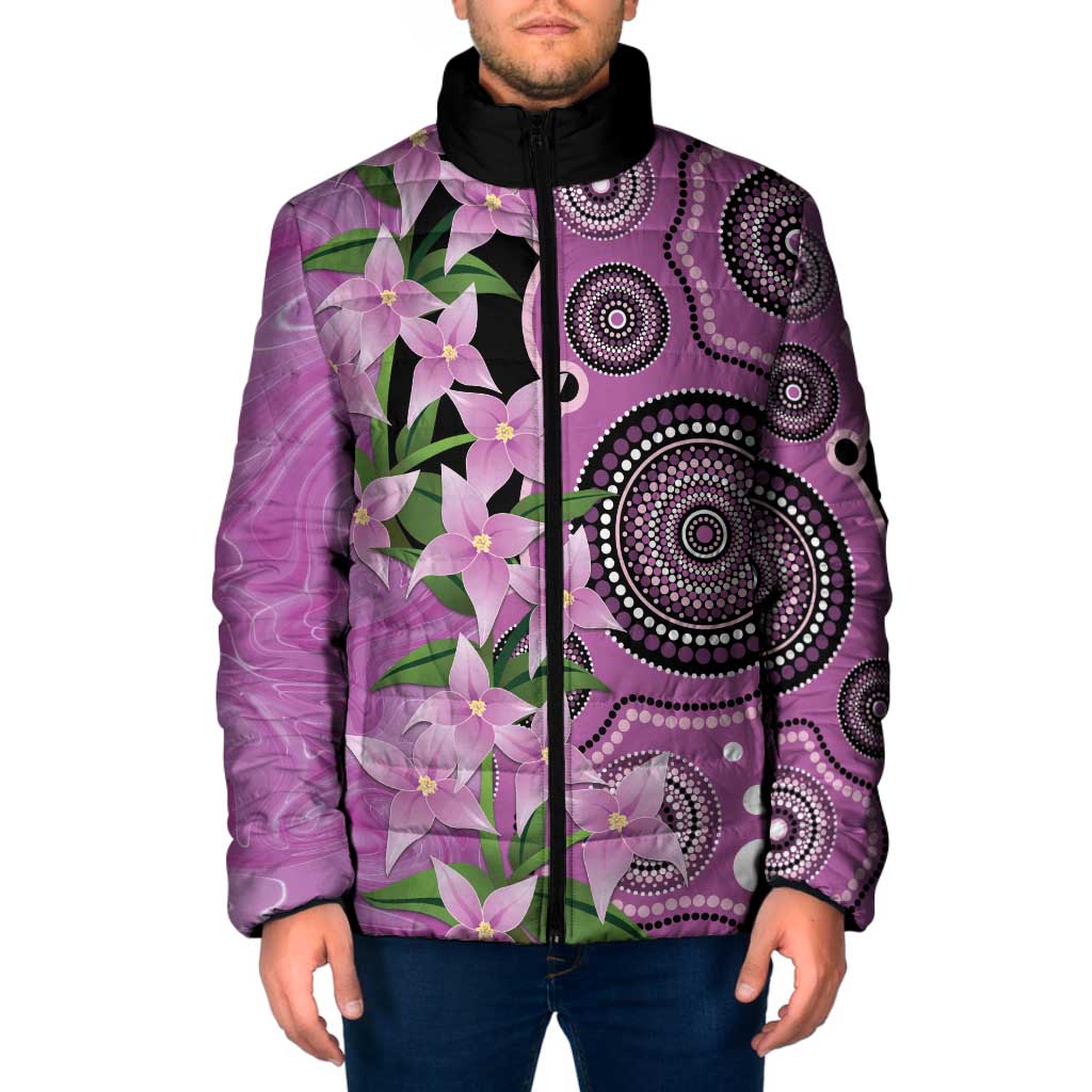 Australia Boronia Padded Jacket Aussie Native Flowers Indigenous Art - Aussie Hoodie