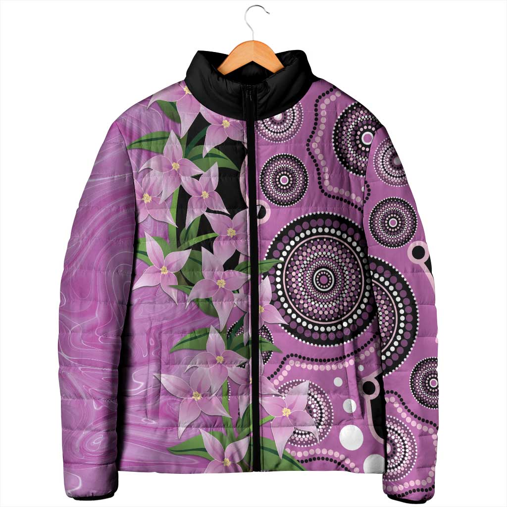 Australia Boronia Padded Jacket Aussie Native Flowers Indigenous Art - Aussie Hoodie