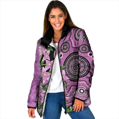 Australia Boronia Padded Jacket Aussie Native Flowers Indigenous Art - Aussie Hoodie