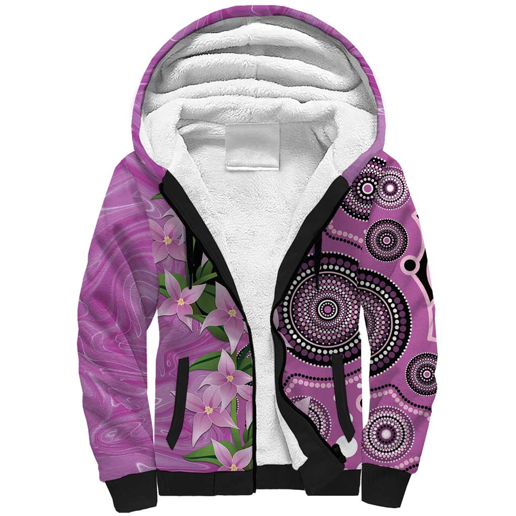 Australia Boronia Sherpa Hoodie Aussie Native Flowers Indigenous Art - Aussie Hoodie