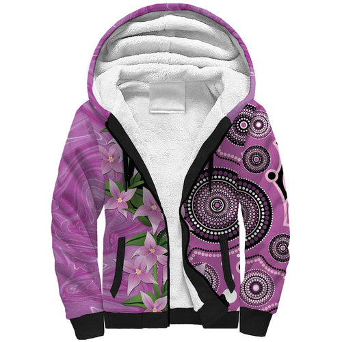 Australia Boronia Sherpa Hoodie Aussie Native Flowers Indigenous Art - Aussie Hoodie