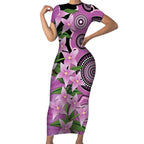 Australia Boronia Short Sleeve Bodycon Dress Aussie Native Flowers Indigenous Art - Aussie Hoodie