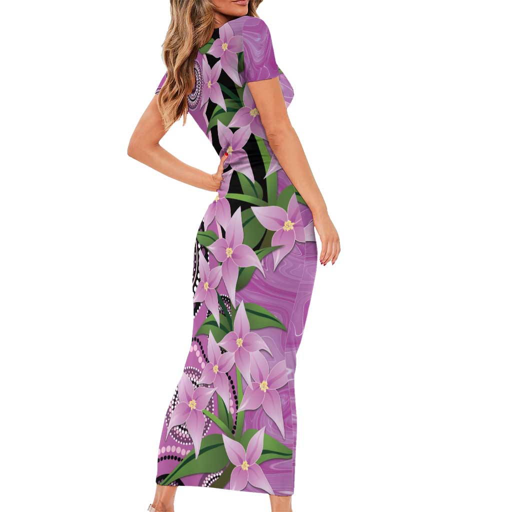Australia Boronia Short Sleeve Bodycon Dress Aussie Native Flowers Indigenous Art - Aussie Hoodie