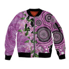 Australia Boronia Sleeve Zip Bomber Jacket Aussie Native Flowers Indigenous Art - Aussie Hoodie