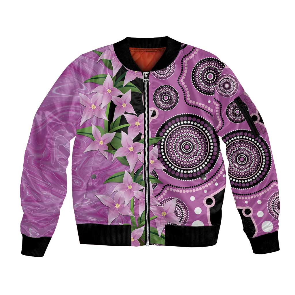Australia Boronia Sleeve Zip Bomber Jacket Aussie Native Flowers Indigenous Art - Aussie Hoodie