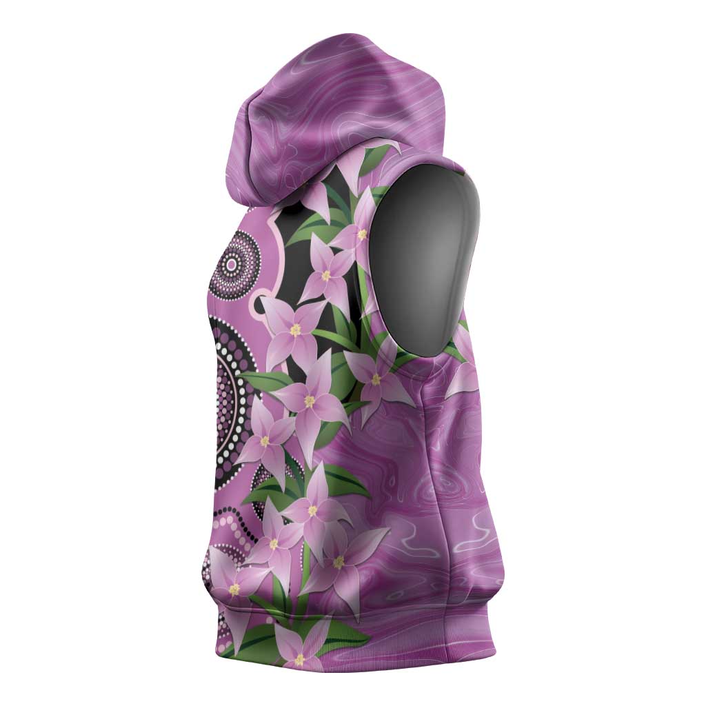 Australia Boronia Sleeveless Hoodie Aussie Native Flowers Indigenous Art - Aussie Hoodie