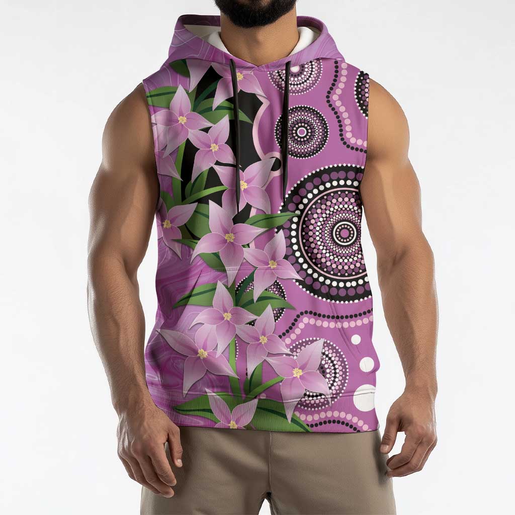 Australia Boronia Sleeveless Hoodie Aussie Native Flowers Indigenous Art - Aussie Hoodie