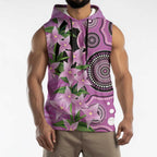 Australia Boronia Sleeveless Hoodie Aussie Native Flowers Indigenous Art - Aussie Hoodie