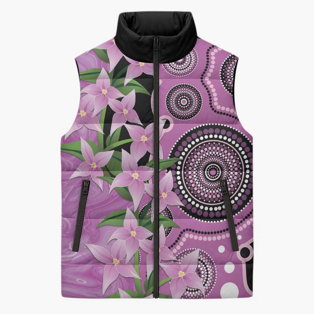Australia Boronia Sleeveless Puffer Jacket Aussie Native Flowers Indigenous Art - Aussie Hoodie