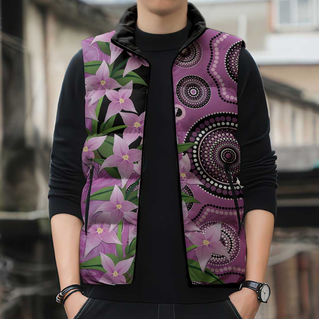 Australia Boronia Sleeveless Puffer Jacket Aussie Native Flowers Indigenous Art - Aussie Hoodie