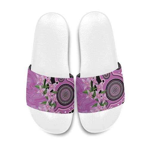Australia Boronia Slide Sandals Aussie Native Flowers Indigenous Art - Aussie Hoodie