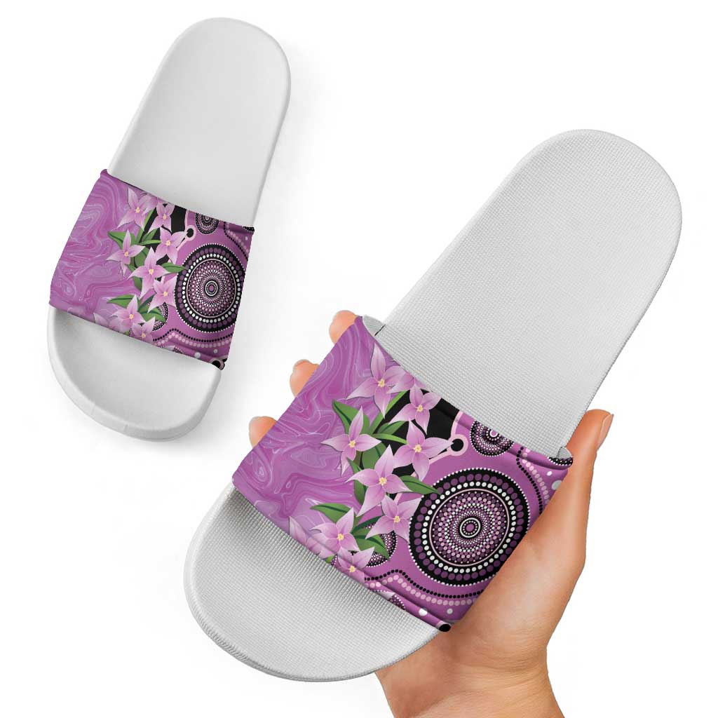 Australia Boronia Slide Sandals Aussie Native Flowers Indigenous Art - Aussie Hoodie