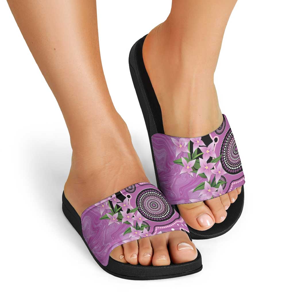 Australia Boronia Slide Sandals Aussie Native Flowers Indigenous Art - Aussie Hoodie
