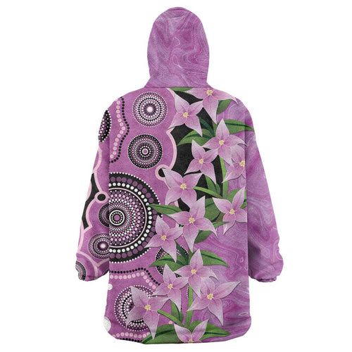 Australia Boronia Wearable Blanket Hoodie Aussie Native Flowers Indigenous Art - Aussie Hoodie