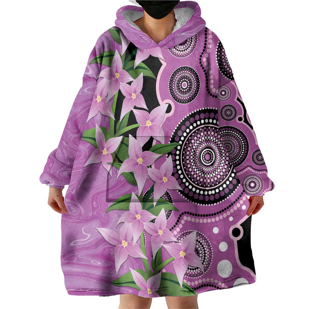 Australia Boronia Wearable Blanket Hoodie Aussie Native Flowers Indigenous Art - Aussie Hoodie