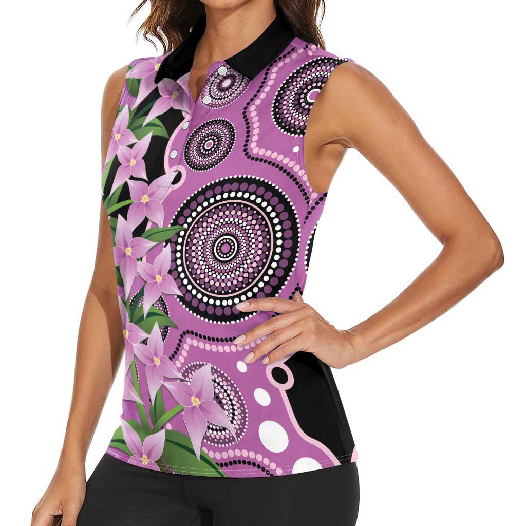 Australia Boronia Women Sleeveless Polo Shirt Aussie Native Flowers Indigenous Art - Aussie Hoodie